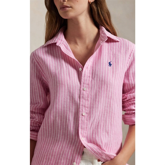 Polo Ralph Lauren Classic Fit Striped Linen Skjorte, Pink/White